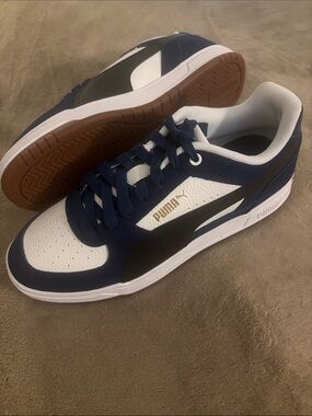 Puma Men's Navy White Black Low-Top Court Sneakers